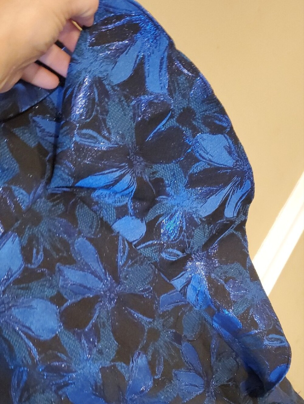 Adrianna Papell Women's Jacquard Floral Off-The-Shoulder Gown In Blue Size 12 - Picture 12 of 14